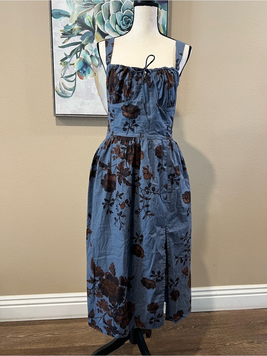 Free People Dresses & Skirts - Free People Blue Floral Midi Dress with Brown Blooms